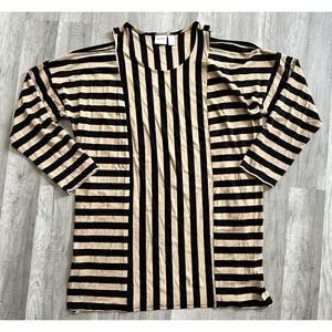 Chico's Size‎ Large Tunic Zenergy Tandy Cold Shoulder Knit Top Tan Black Striped